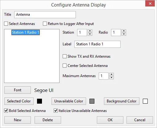 Antenna display configuration dialog