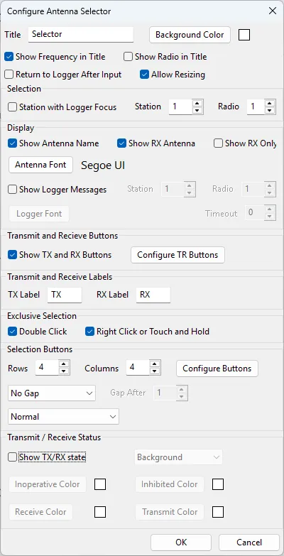 Antenna selector configuration dialog